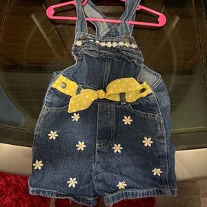 Floral denim overalls